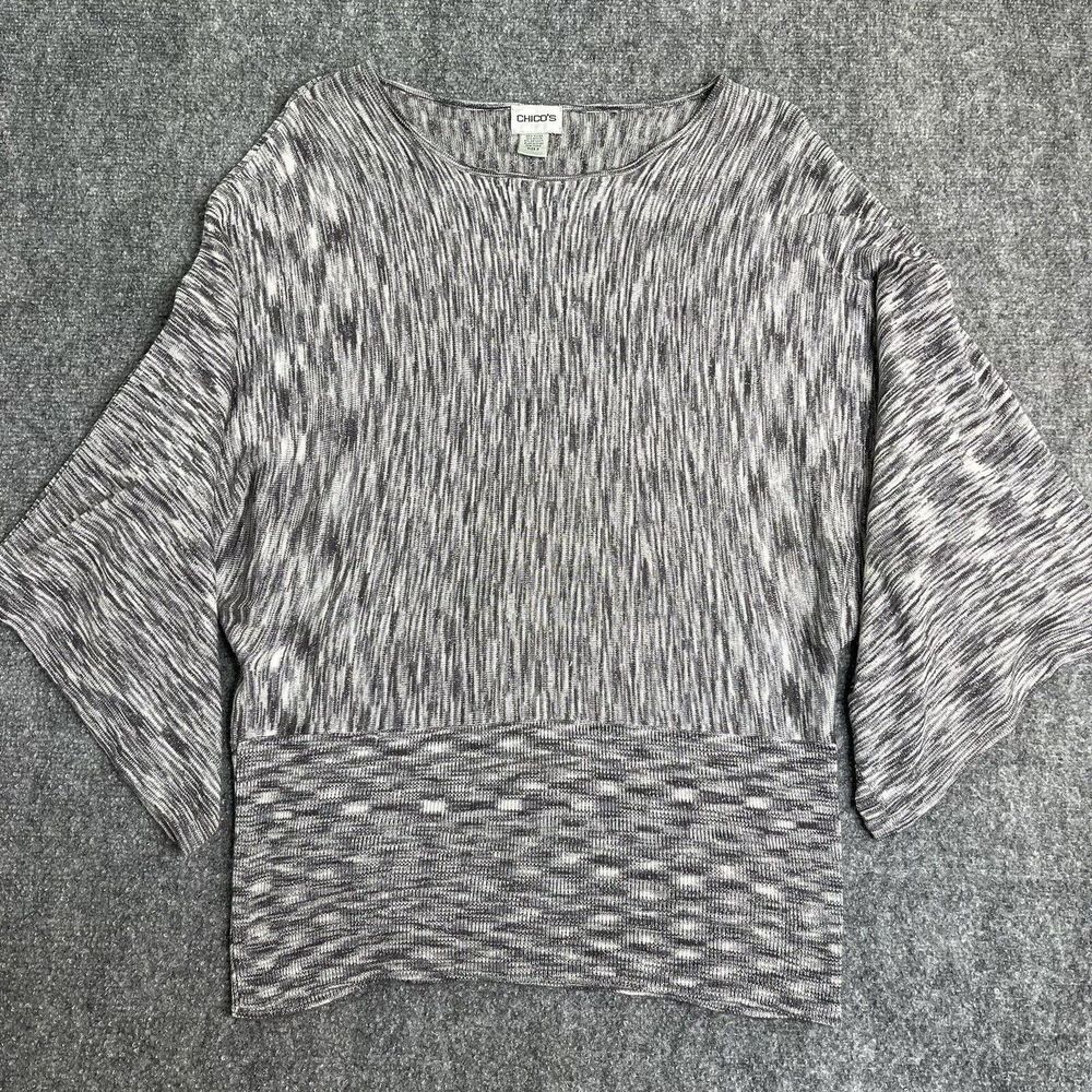 Chicos Sweater Size 2 Large Gray 3/4 Dolman Sleeve Metallic Thread Accent - Picture 1 of 5
